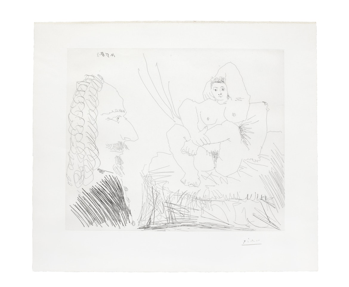 Courtisane au Lit avec un Visiteur, from 'Séries 347' (Bloch 1553; Baer 1569) by Pablo Picasso