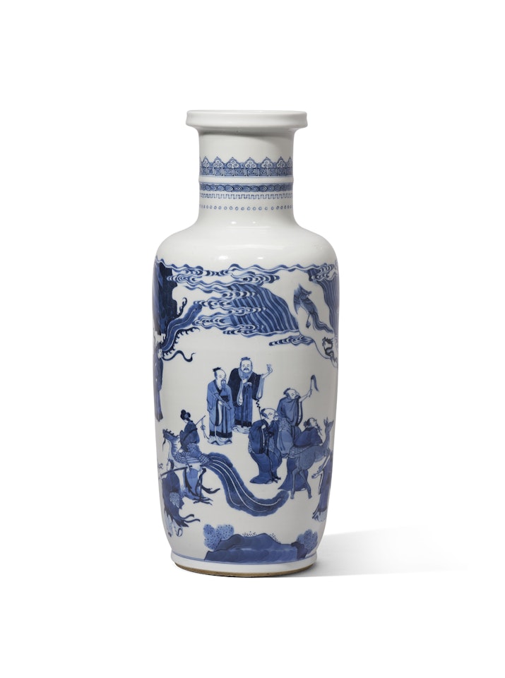 A BLUE AND WHITE ‘FIGURAL’ ROULEAU VASE by Anonymous
