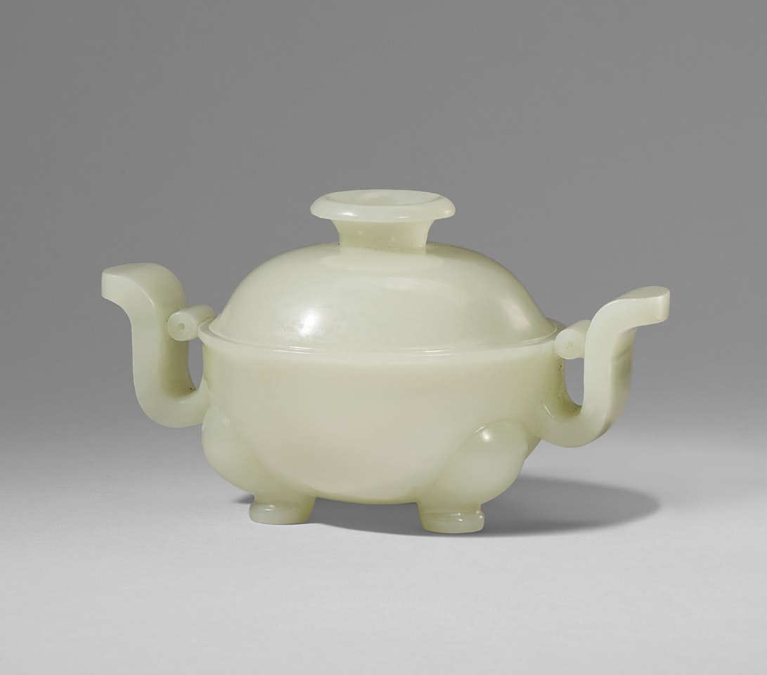 A WHITE JADE TRIPOD CENSER AND COVER by Anonymous