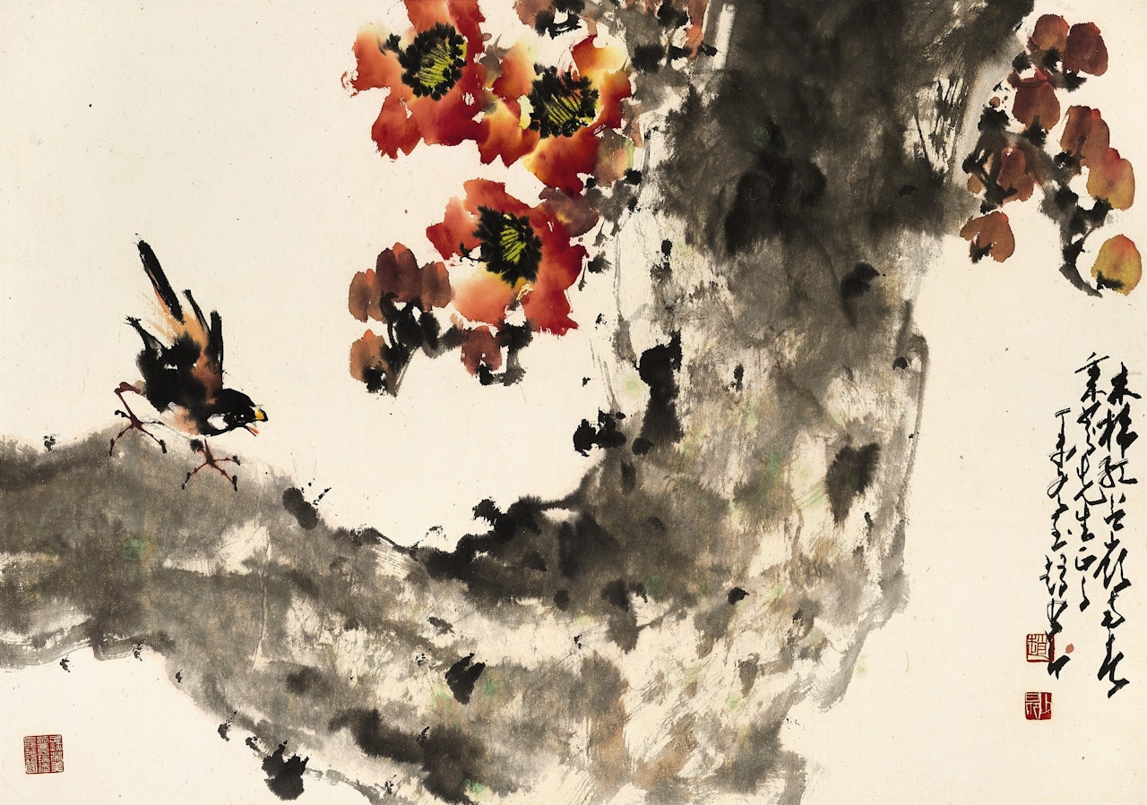 BIRD ON RED COTTON TREE by Zhao Shao'ang