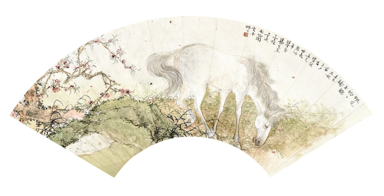 WHITE HORSE IN PEACH BLOSSOMS by Deng Fen