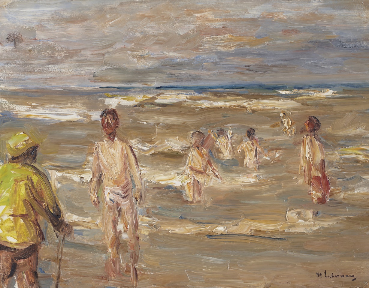 Badende Knaben mit Strandwächter by Max Liebermann
