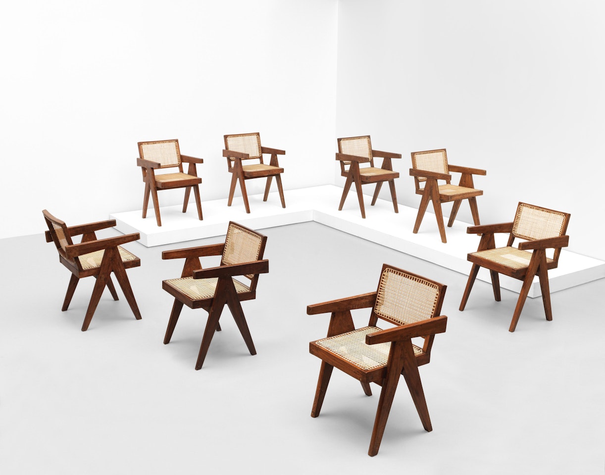 Set of eight 'Office' armchairs,model no. PJ-SI-28-D,designed for the administrative buildings by Pierre Jeanneret