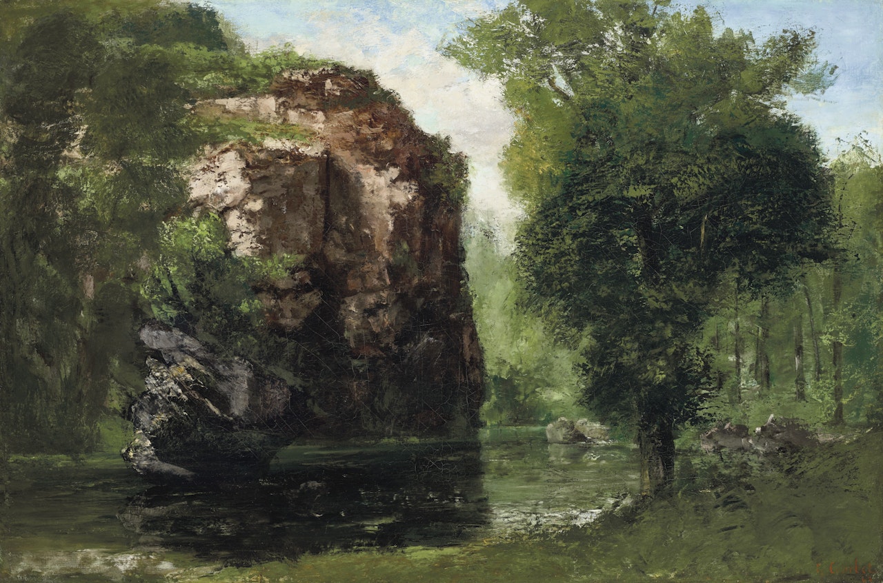 Bords de la Loue avec rochers à gauche by Gustave Courbet