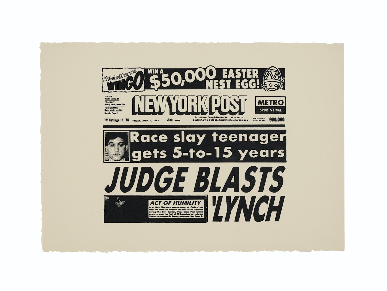 New York Post (Judge Blasts Lynch) by Andy Warhol