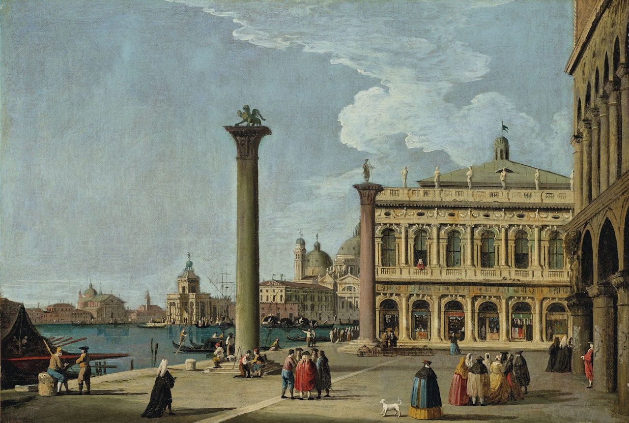 The Piazzetta, Venice, with the Libreria, the entrance to the Grand Canal with the Dogana and Santa Maria della Salute by Follower of Canaletto
