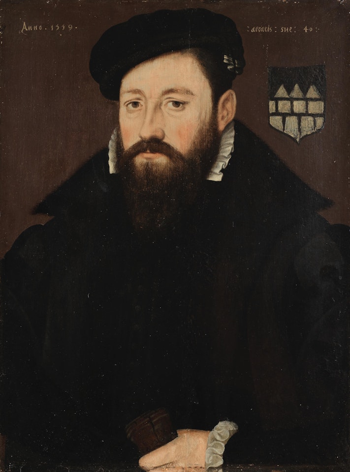 Portrait of a gentleman, half-length, in black costume holding gloves by Netherlandish School