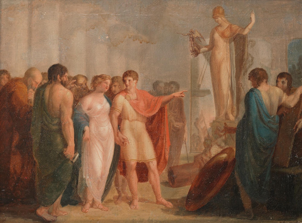 Figures in the Temple of Athena, possibly Alexander the Great and Roxana by Italian School