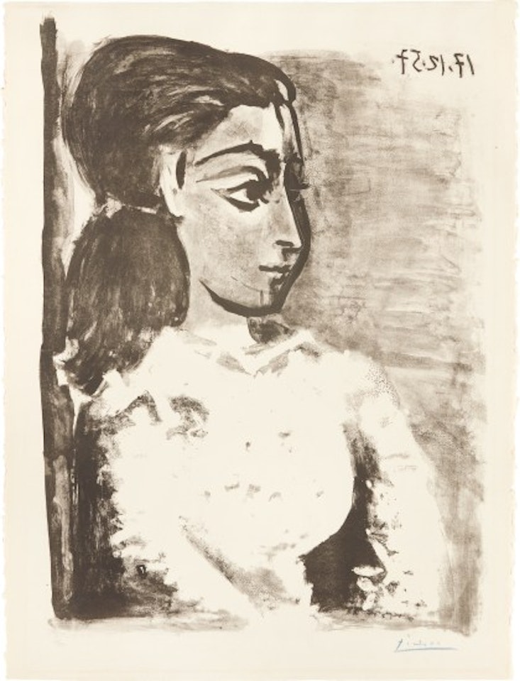 Buste de femme au corsage blanc (Jacqueline de profil) (Bust of a Woman with White Bodice, Jacqueline in Profile) by Pablo Picasso