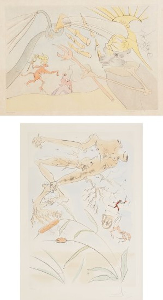 The Elephant and Jupiter's Monkey; and The Oak and the Reed, from La Bestiaire de la Fontaine Dalinesé (La Fontaine's Bestiary Dalinized) by Salvador Dali