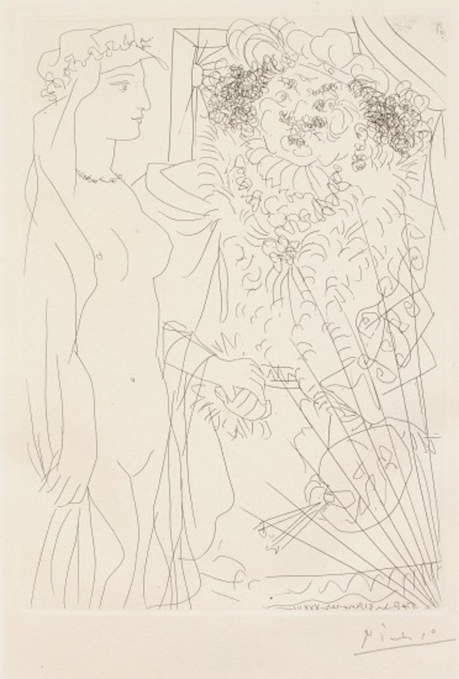 Rembrandt et femme au voile (Rembrandt and Woman with Veil), plate 36 from La Suite Vollard by Pablo Picasso