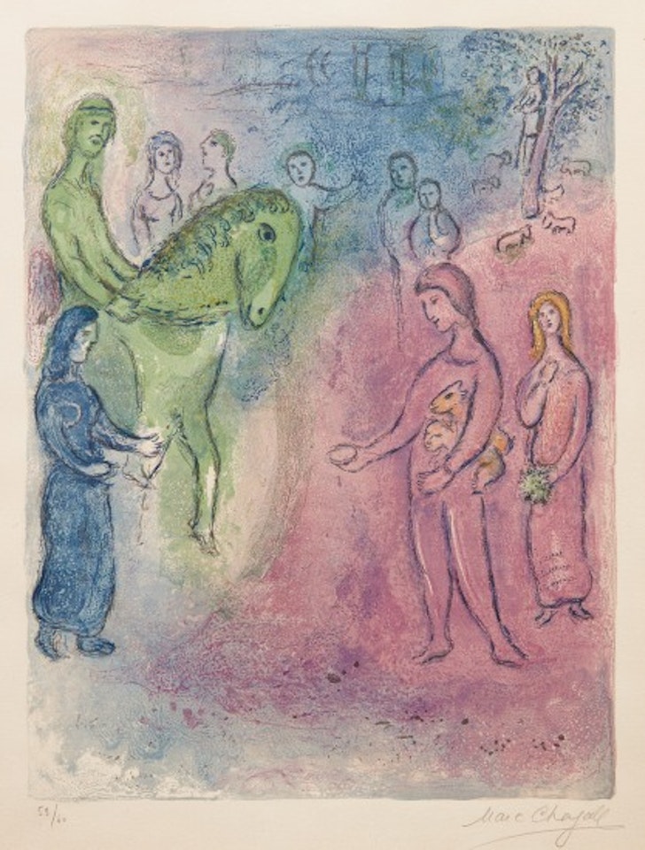 Arrivée de Dionysophane (The Arrival of Dionysophanes), plate 37 from Daphnis and Chloé by Marc Chagall
