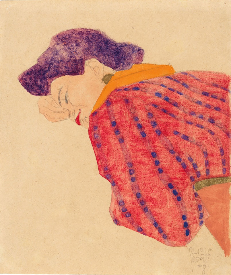 Liegendes Mädchen mit roter Bluse by Egon Schiele