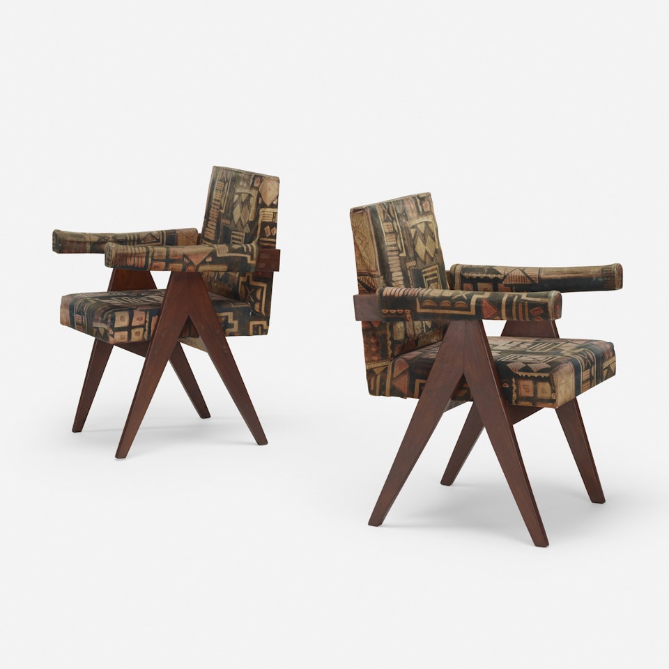 Committee armchairs from the High Court, Chandigarh, pair by Pierre Jeanneret