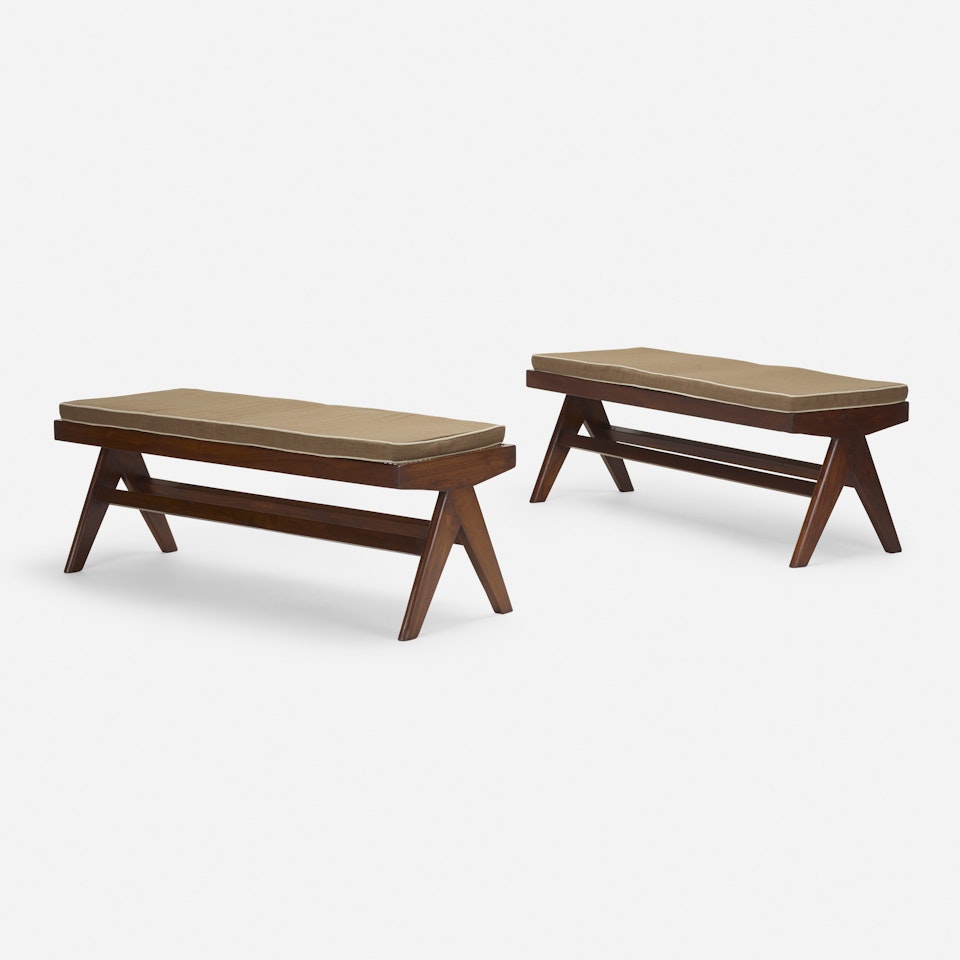 benches from the M.L.A. Flats building, Chandigarh, pair by Pierre Jeanneret