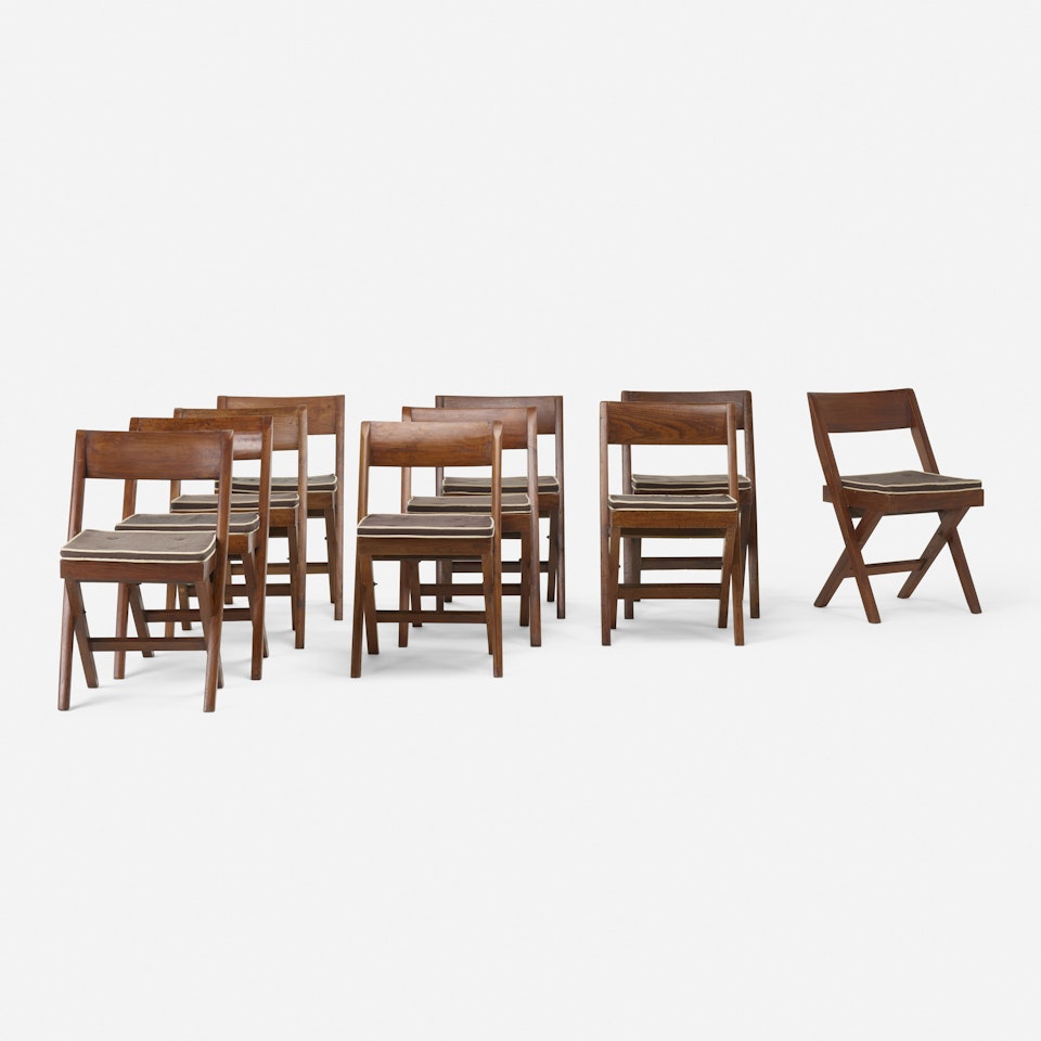 chairs from the Central Library of Punjab University, Chandigarh, set of ten by Pierre Jeanneret