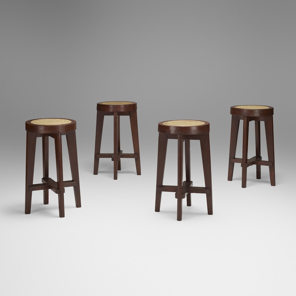 stools from Punjab University, Chandigarh, set of four by Pierre Jeanneret