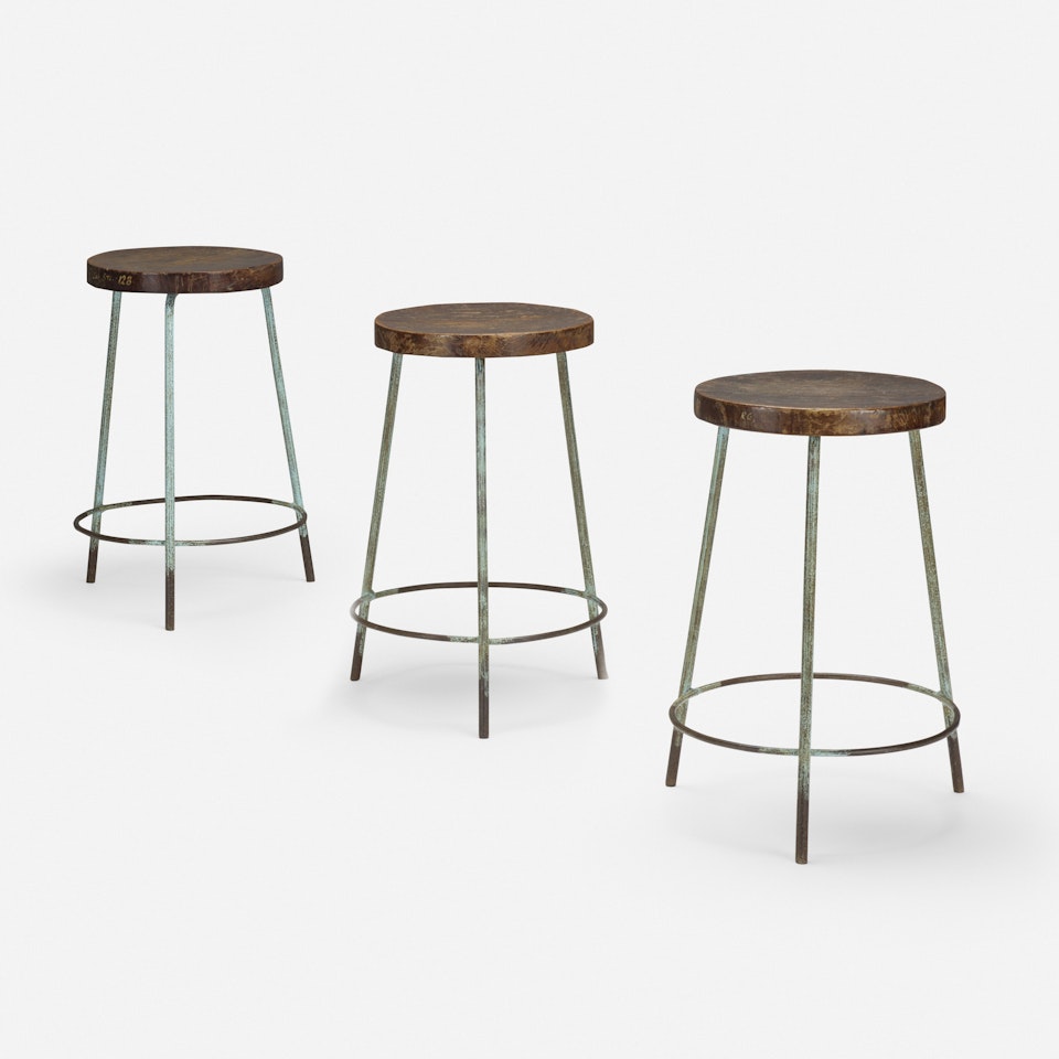 stools from Science Department of Punjab University, Chandigarh, set of three by Pierre Jeanneret