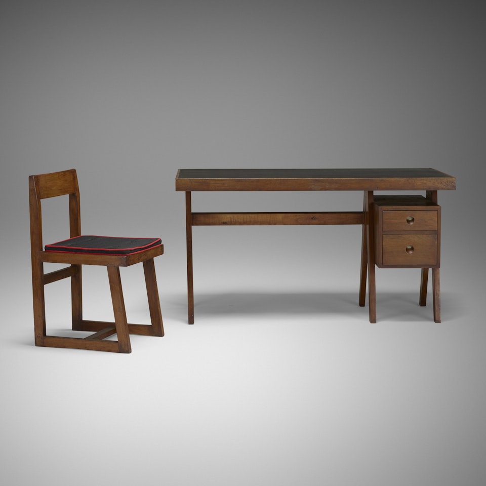 desk and chair from Chandigarh by Pierre Jeanneret