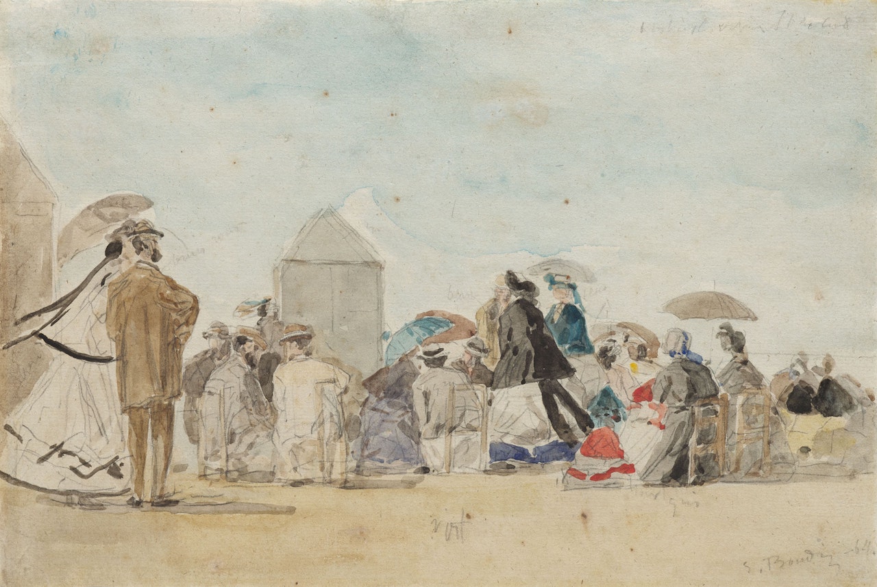Scène de plage, élégantes en crinolines by Eugène Boudin