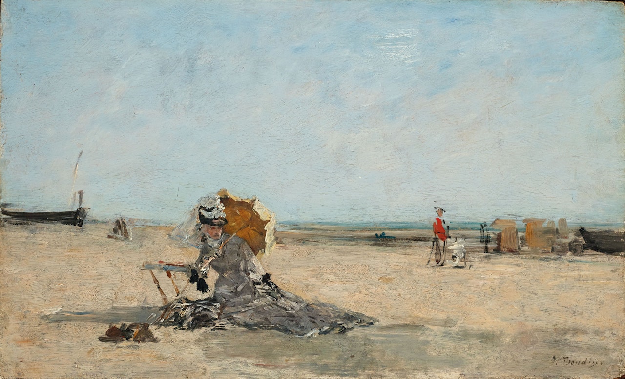 Femme à l'ombrelle sur la plage by Eugène Boudin