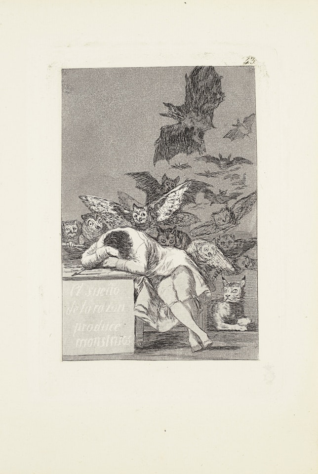 The sleep of reason produces monsters (El sueño de la razón produce monstruos)  Plate 43 from: Los Caprichos by Francisco José de Goya