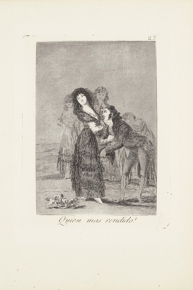 Which of them is the more overcome? (Quien mas rendido?) Plate 27 from: Los Caprichos by Francisco José de Goya