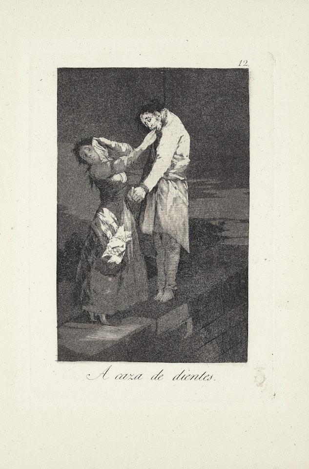 Out hunting for teeth (A caza de dientes)  Plate 12 from: Los Caprichos by Francisco José de Goya
