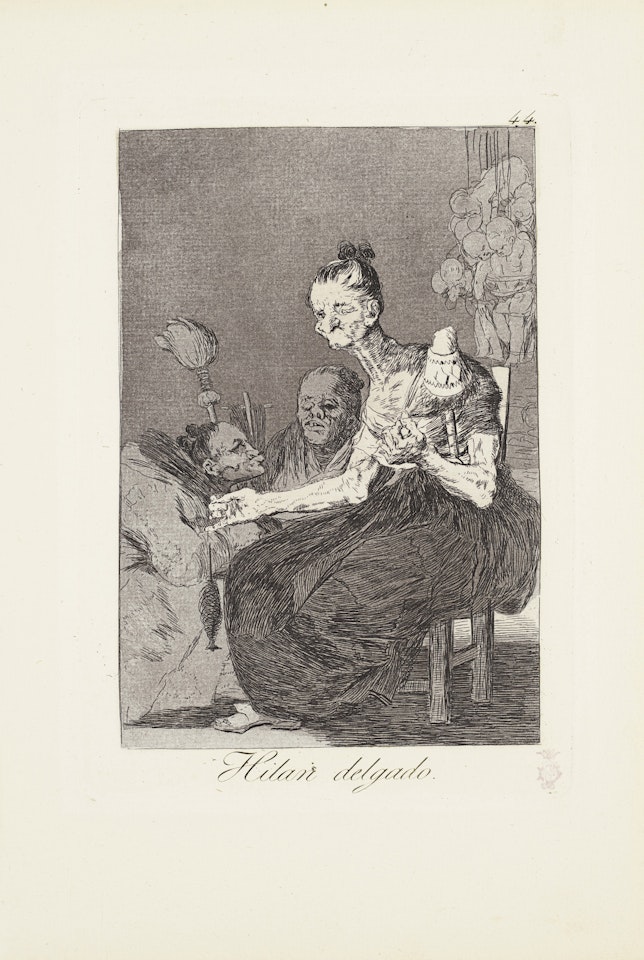 They spin finely (Hilan Delgado) Plate 44 from: Los Caprichos by Francisco José de Goya