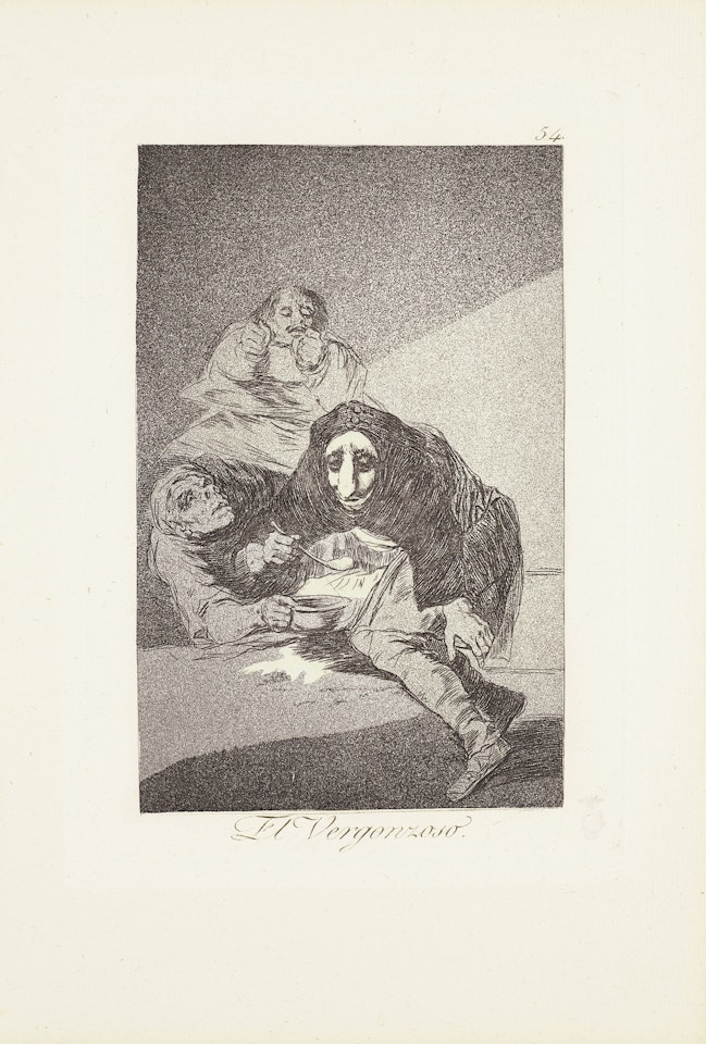 The shamefaced one (El Vergonzoso)  Plate 54 from: Los Caprichos by Francisco José de Goya