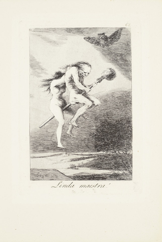 Pretty teacher (Linda maestra!)  Plate 68 from: Los Caprichos by Francisco José de Goya