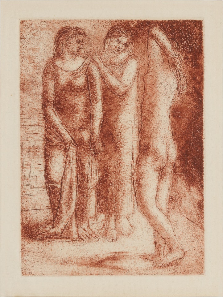 DEUX FEMMES REGARDANT UN MODÈLE NU (B. 57; BA. 102) by Pablo Picasso