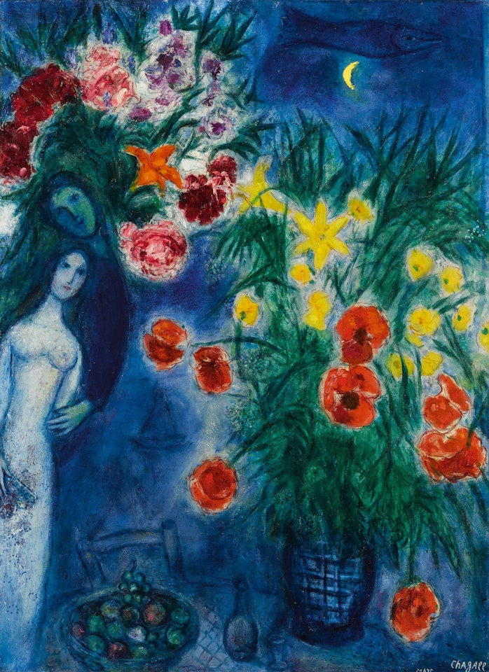 LES AMOUREUX AUX COQUELICOTS (DEUX BOUQUETS À HIGH FALLS) by Marc Chagall