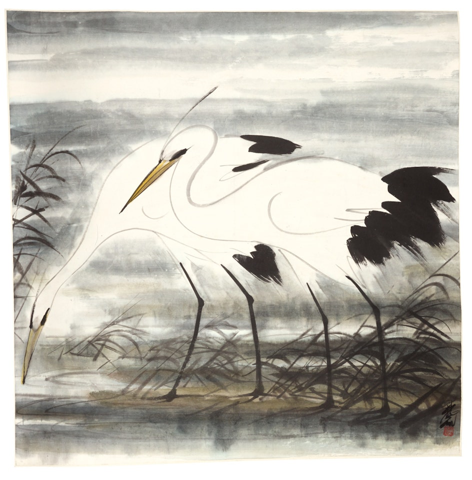 TWO CRANES by Lin Fengmian