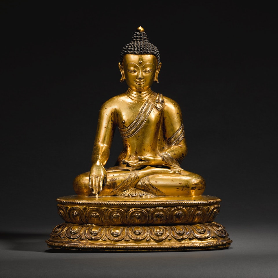 A LARGE GILT-COPPER-ALLOY FIGURE OF SHAKYAMUNI BUDDHA by Anonymous