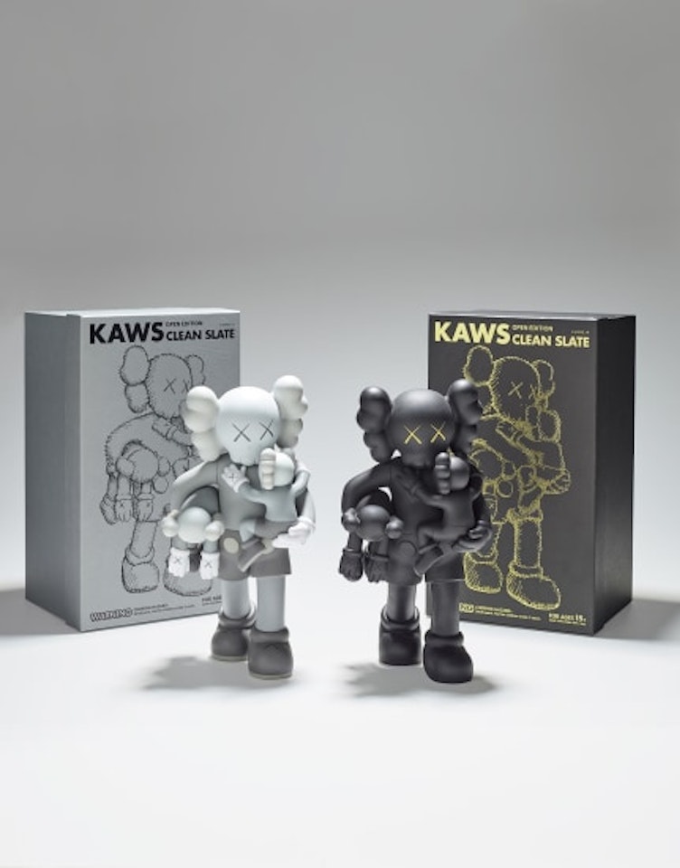 Two works: (i) CLEAN SLATE (grey); (ii) CLEAN SLATE (black) by Kaws
