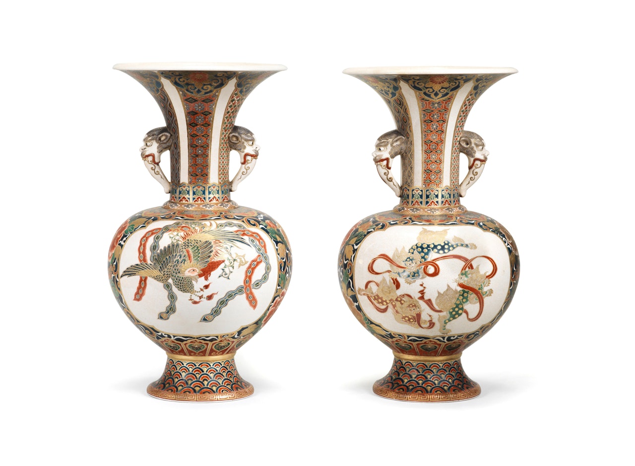 A pair of Satsuma matching trumpet vases  by Anonymous