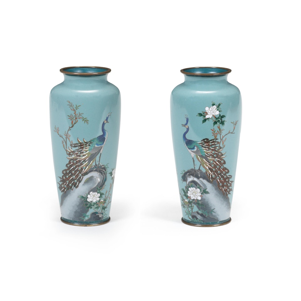 A pair of cloisonné-enamel baluster vases  by Anonymous
