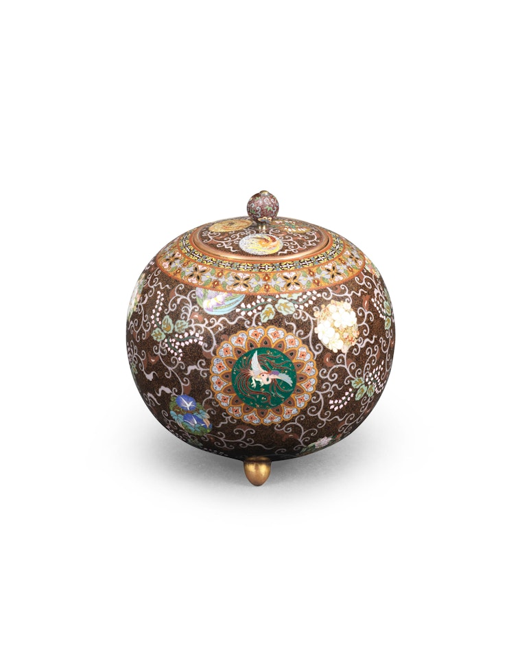 A cloisonné-enamel spherical vessel and cover  by Anonymous