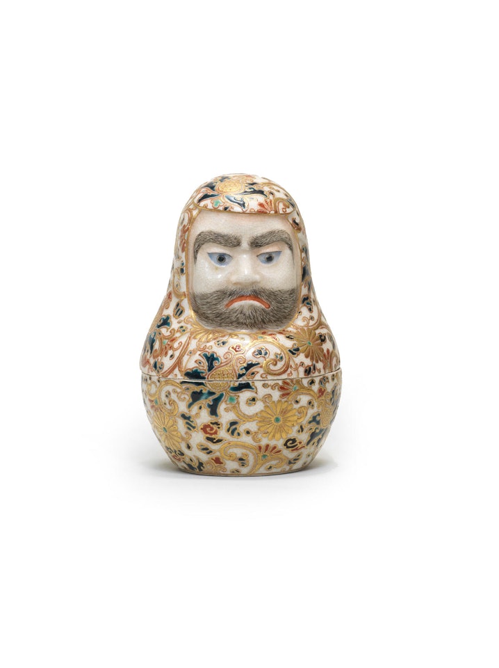 A Satsuma box and cover in the form of Daruma  by Anonymous