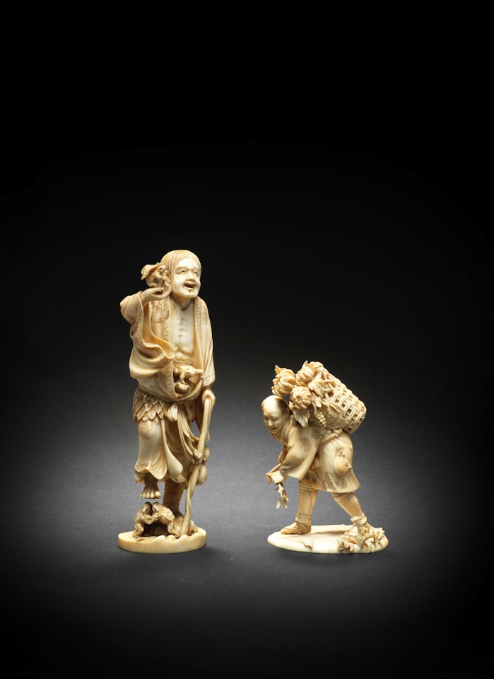 Two ivory figure okimono by Anonymous