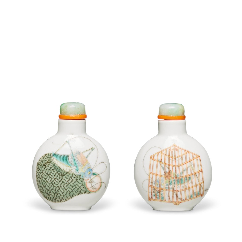 A famille rose enameled porcelain snuff bottle by Anonymous