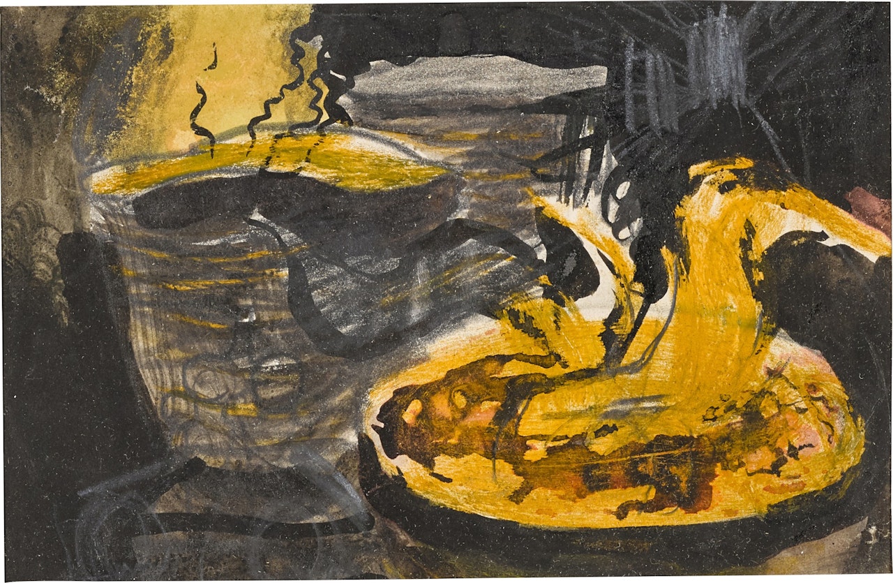 FLOW OF MOLTEN IRON BEING POURED IN TO A LADLE by Graham Sutherland