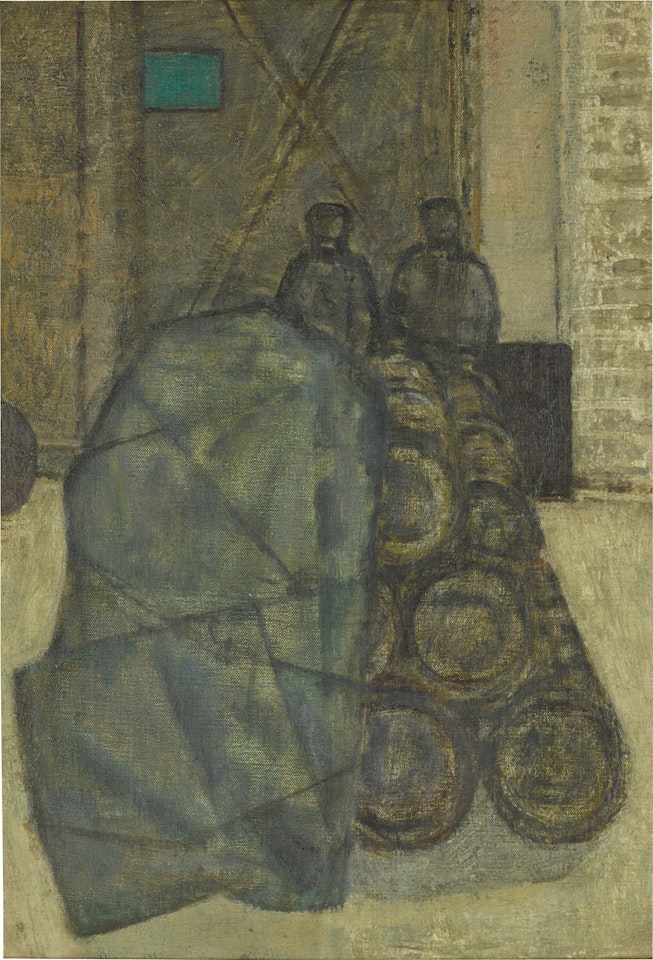 BARRELS IN A YARD by Prunella Clough