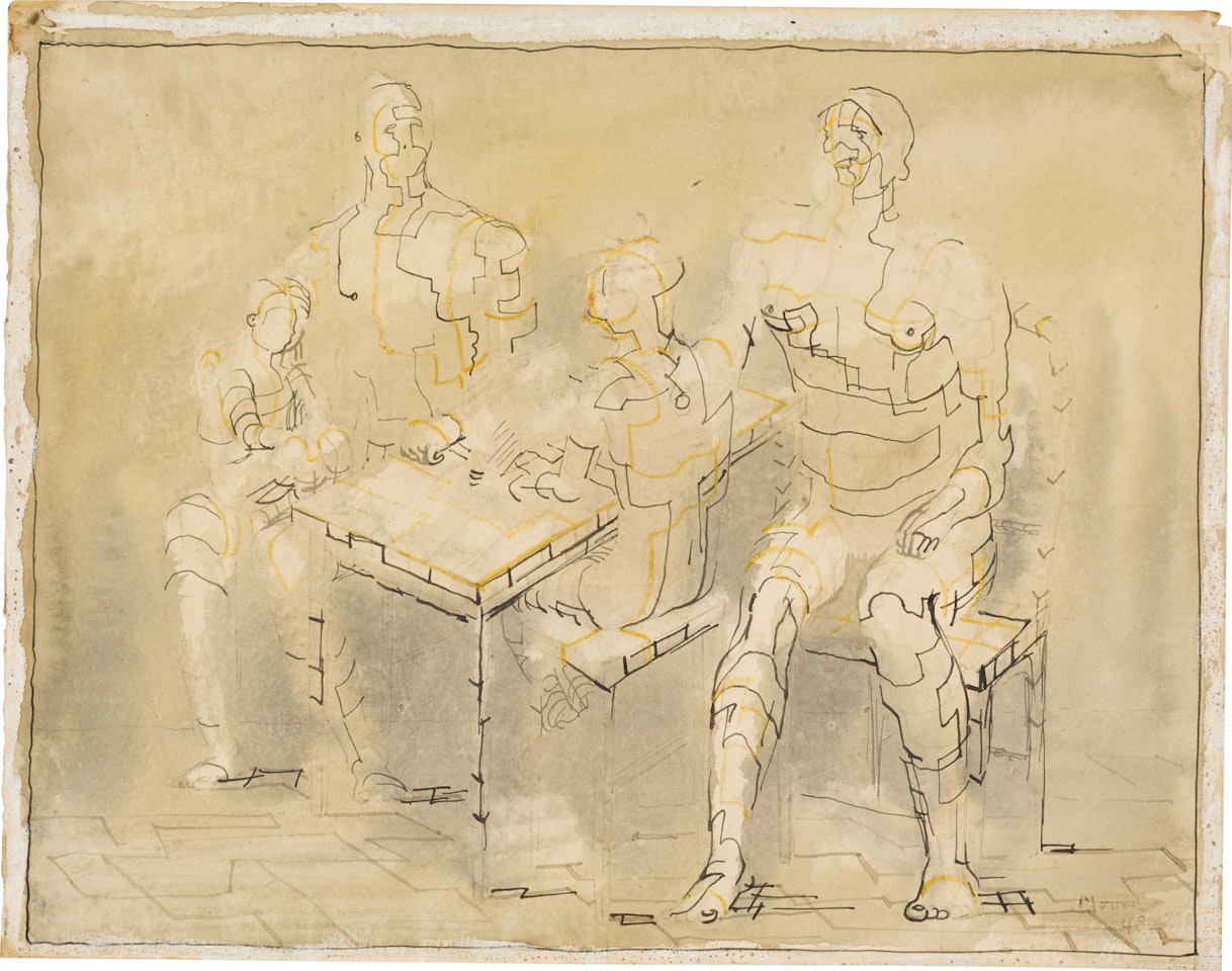 FAMILY GROUP SEATED AT TABLE by Henry Moore