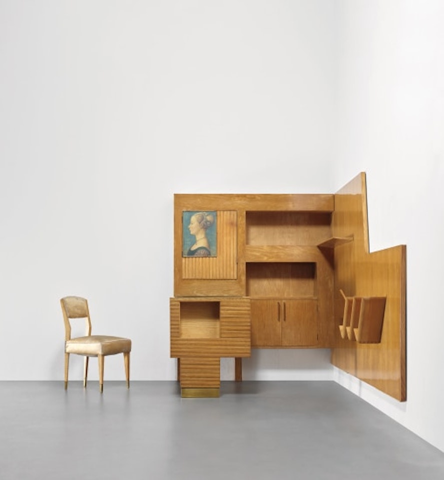 Desk and chair with integrated ‘Parete attrezzata’ by Gio Ponti