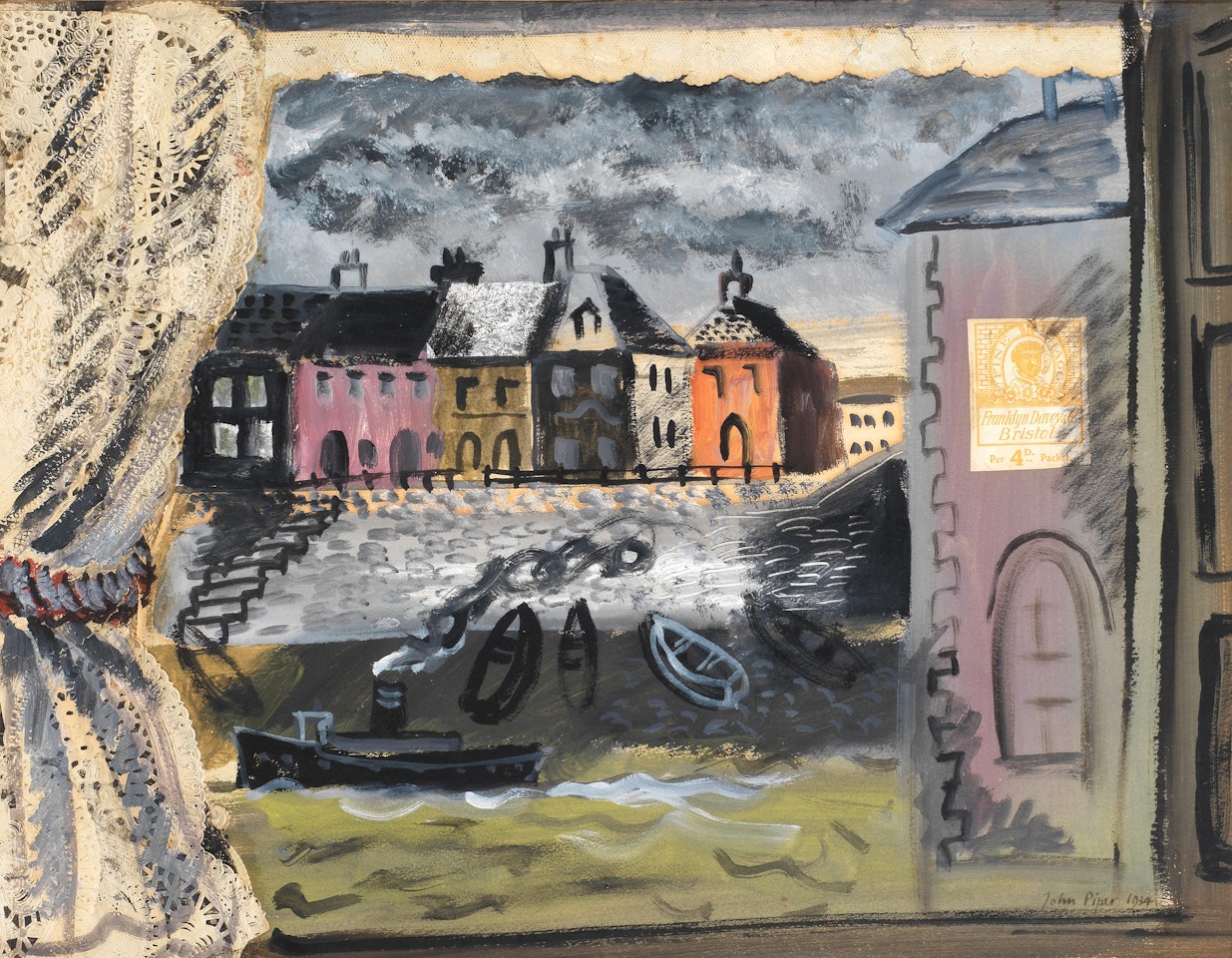 Harbour through a window by John Piper