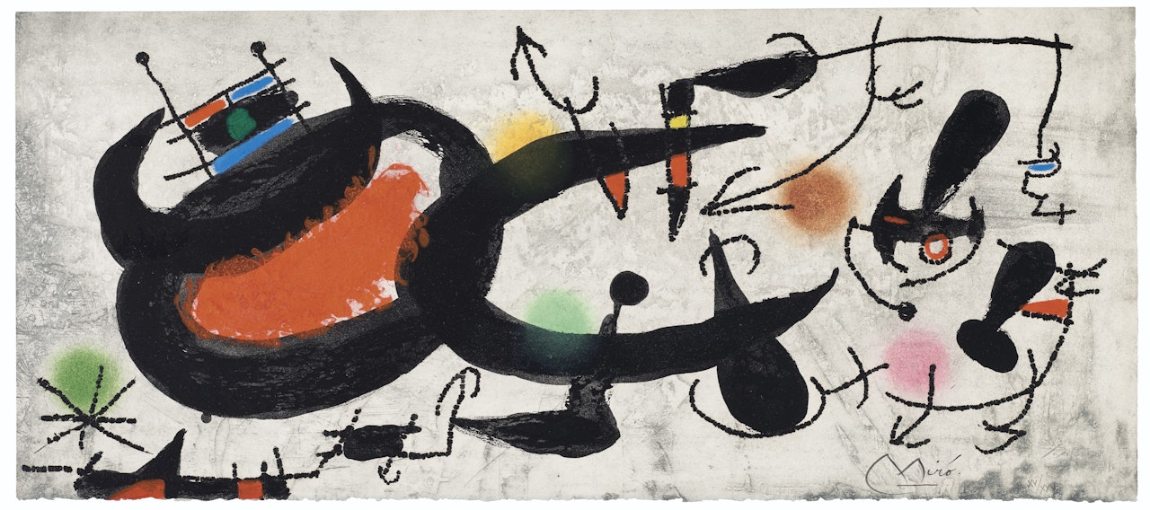 L'Oiseau Solaire, L'Oiseau Lunaire, Étincelles: one plate by Joan Miró