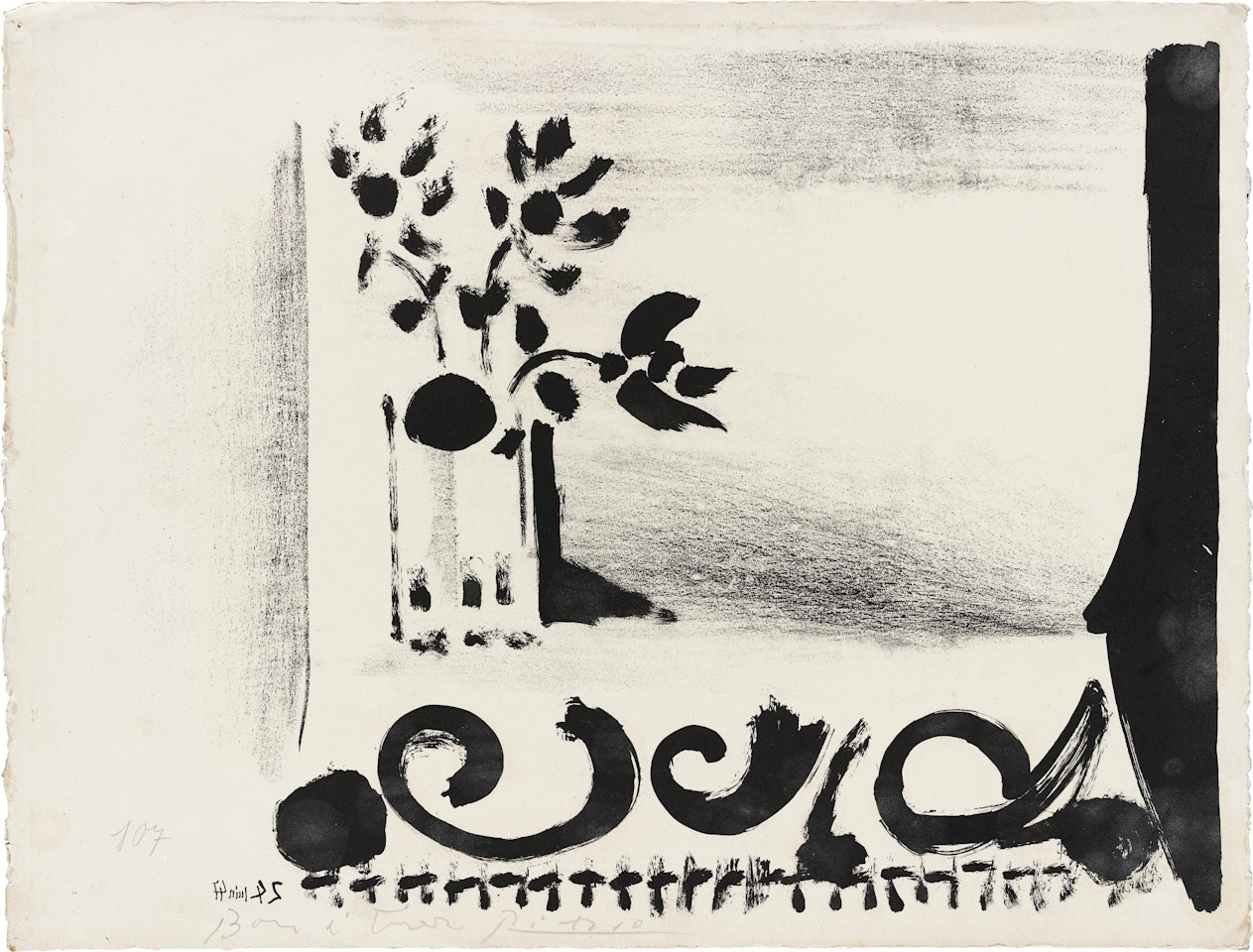 VASE DE FLEURS AU TAPIS À RAMAGES (B. 459; M. 107) by Pablo Picasso