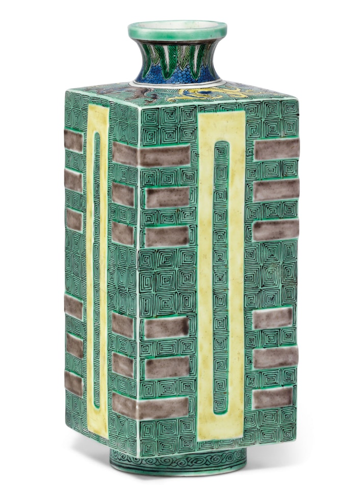 A FAMILLE VERTE BISCUIT-ENAMELLED VASE, CONG by Anonymous